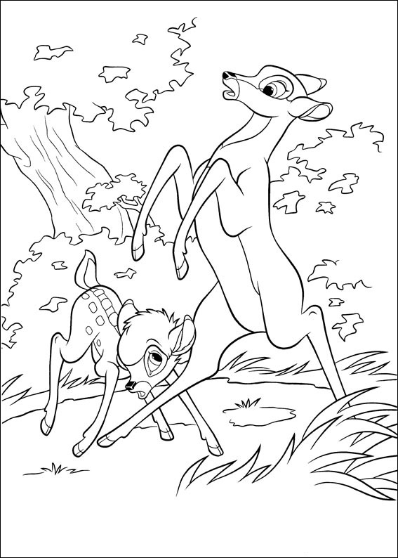 coloriage bambi et sa maman jouent